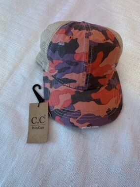 C.C. Boutique Orange & Purple Camo Ponycap Hat
